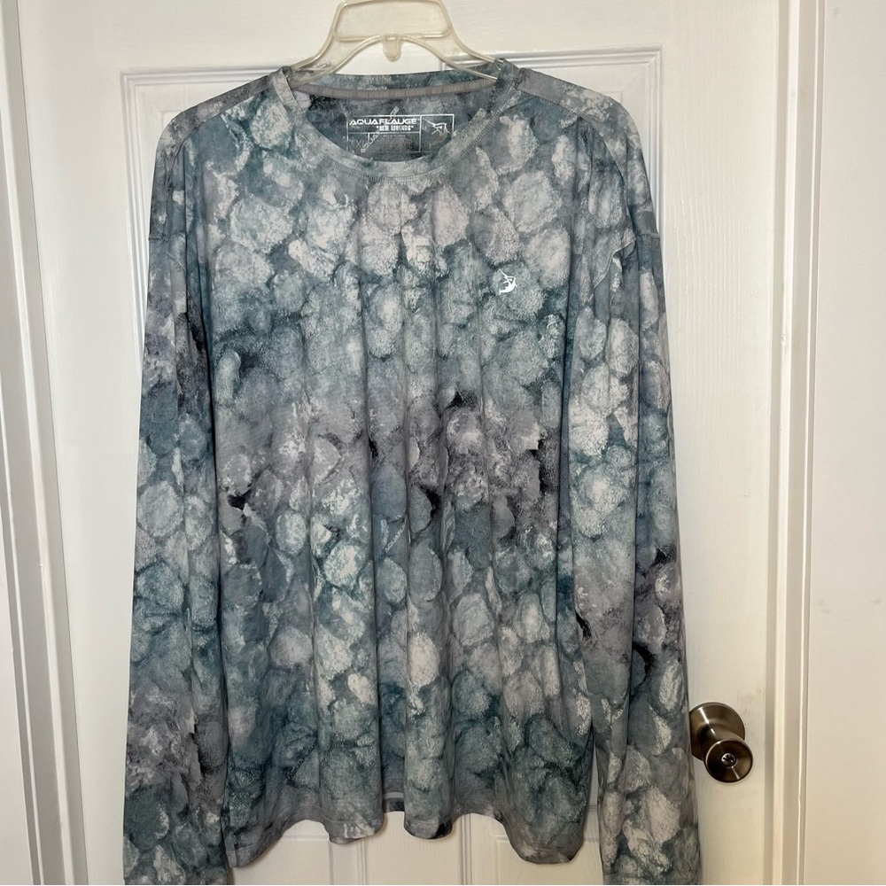Reel Legends Aquaflauge Long Sleeve Shirt - Blue and Gray Big & Tall